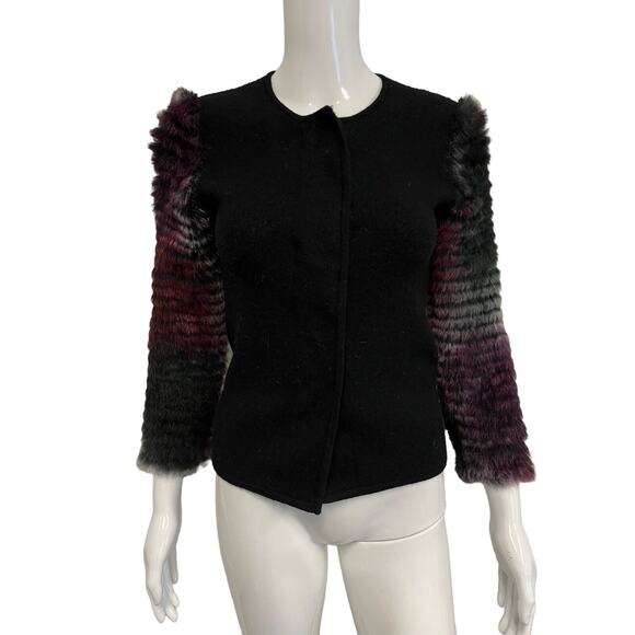 EMPORIO ARMANI Black Wool Rabbit Fur Sleeve Jacket Size EU 38 US 2